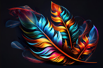 Wall Mural - abstract colorful feathers on black as header background