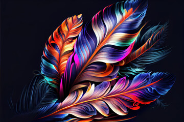 Wall Mural - abstract colorful feathers on black as header background