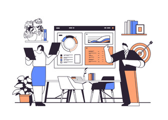 Poster - businesspeople analyzing financial data on charts and graphs planning report market analysis accounting teamwork