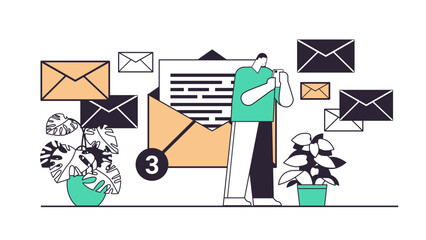 Poster - businessman sending or receiving letters on smartphone email inbox message notification new unread mail business communication