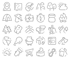 Poster - Hiking line icons collection. Thin outline icons pack. Vector illustration eps10
