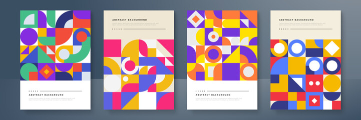 Modern abstract covers set with mosaic minimal covers design. Colorful geometric background, vector illustration.
