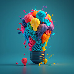 Wall Mural - a colorful idea light bulb lamp with balloons, visualization of brainstorming, bright idea and creative thinking, generative ai