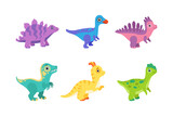 Fototapeta Dinusie - Funny Colorful Dinosaur as Cute Prehistoric Creature and Comic Jurassic Predator Vector Set