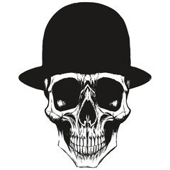 Wall Mural - skull with top hat vector hand drawn ,black and white clip art