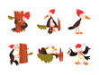 Funny Woodpecker Character as Comic Woodland Flying Creature Vector Set