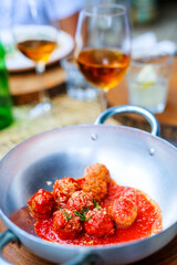 Wall Mural - Meatballs served with tomato sauce in a pan