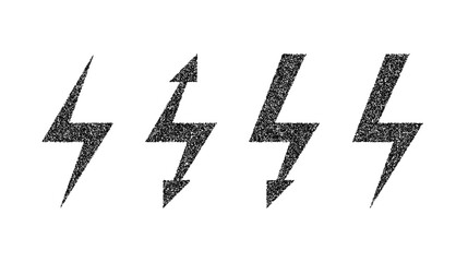 Aufkleber - Grunge lightning bolt set. Black noise texture thunderbolt collection. Stipple flash symbols. Dotted grain lightning strike signs. Vector