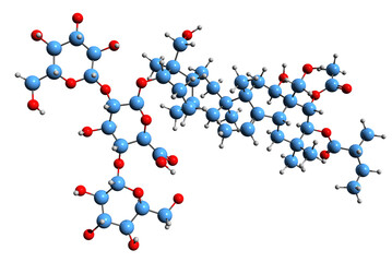 Poster -  3D image of Aescin skeletal formula - molecular chemical structure of anti-inflammatory saponin Escin isolated on white background
