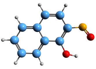 Poster -  3D image of  Nitrosonaphthol skeletal formula - molecular chemical structure of organic compound isolated on white background