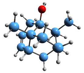 Poster -  3D image of Norpatchoulenol skeletal formula - molecular chemical structure of tricyclic terpenoid isolated on white background
