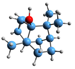 Poster -  3D image of nortetrapatchulol skeletal formula - molecular chemical structure of patchouli phytochemical isolated on white background