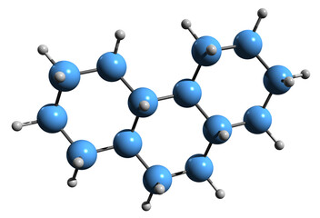 Sticker -  3D image of Phenanthrene skeletal formula - molecular chemical structure of  polycyclic aromatic hydrocarbon isolated on white background
