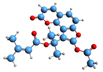 Canvas Print -  3D image of Peucenidin skeletal formula - molecular chemical structure of  furanocoumarin isolated on white background
