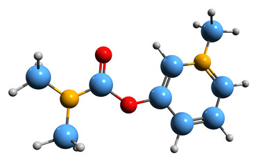 Poster -  3D image of Pyridostigmine skeletal formula - molecular chemical structure of  myasthenia medication isolated on white background