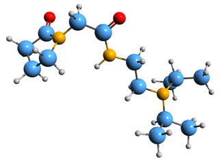 Poster -  3D image of Pramiracetam skeletal formula - molecular chemical structure of  central nervous system stimulant isolated on white background