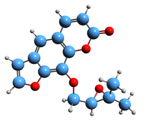 Poster -  3D image of Prangenin skeletal formula - molecular chemical structure of phytochemical isolated on white background
