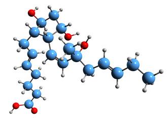 Poster -  3D image of Prostaglandin F3 skeletal formula - molecular chemical structure of  eicosanoid isolated on white background