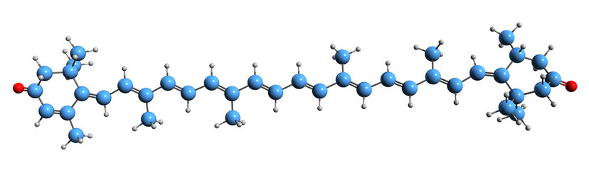 Sticker -  3D image of Rhodoxanthin skeletal formula - molecular chemical structure of  xanthophyll pigment isolated on white background
