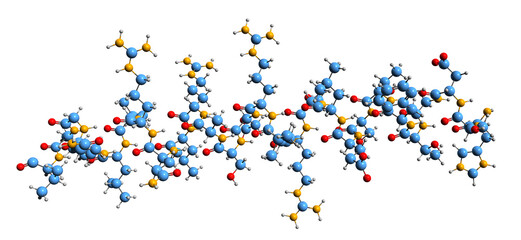 Wall Mural -  3D image of Secretin skeletal formula - molecular chemical structure of water homeostasis hormone isolated on white background
