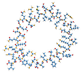 Poster -  3D image of Growth hormone skeletal formula - molecular chemical structure of peptide hormone somatotropin isolated on white background