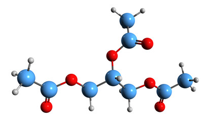 Wall Mural -  3D image of Triacetin skeletal formula - molecular chemical structure of Glycerol triacetate isolated on white background