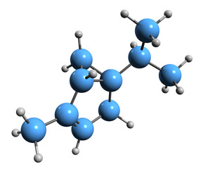 Poster -  3D image of Thujene skeletal formula - molecular chemical structure of  monoterpene isolated on white background