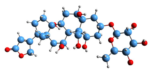 Poster -  3D image of Ouabain skeletal formula - molecular chemical structure of arrow poison isolated on white background
