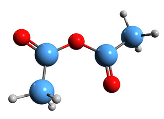 Poster -  3D image of Acetic anhydride skeletal formula - molecular chemical structure of  ethanoic anhydride isolated on white background