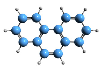 Poster -  3D image of Phenanthrene skeletal formula - molecular chemical structure of polycyclic aromatic hydrocarbon isolated on white background
