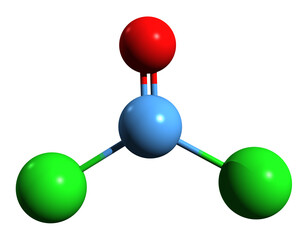 Poster -  3D image of Phosgene skeletal formula - molecular chemical structure of Carbonyl chloride isolated on white background
