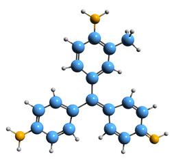 Poster -  3D image of Fuchsine skeletal formula - molecular chemical structure of  rosaniline hydrochloride isolated on white background
