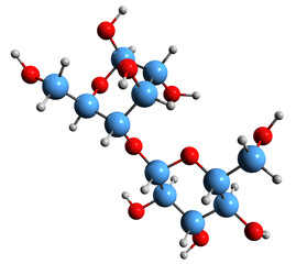 Poster -  3D image of Cellobiose skeletal formula - molecular chemical structure of  disaccharide isolated on white background