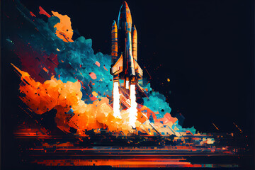 Poster - Rocket ship taking off glitch art generative art