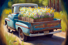 1950's Truck Carrying Flowers In Its Bed Generative Art
