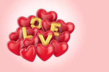 Wall Mural - hearts on pink background. isolated 3d illustration