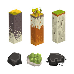 Poster - Geological Layered Column of Soil with Cut Section and Mineral Vector Set