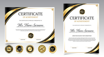 Wall Mural - black and gold certificate of appreciation border template with luxury badge and modern line and sha