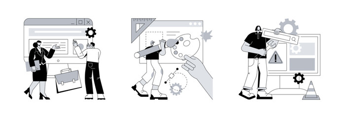Poster - corporate website abstract concept vector illustration set. ui and ux design, website maintenance, w
