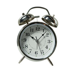 Analogue alarm clock on white background