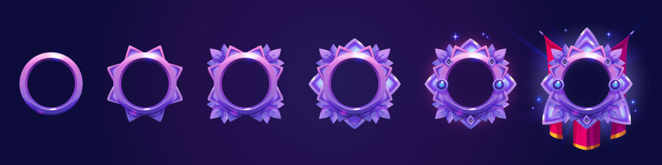 Poster - luxury frames for game ranking badges. empty round avatars frames with fantasy medieval borders with