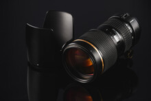 Lens For A 70-200 Digital SLR Camera On A Black Background