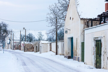 Poster - wine cellars in winter, Satov, Czech Republic