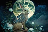 chinese jade rabbit under the moonlight, Year of the Rabbit, chinese lunar new year, 2023, generative AI