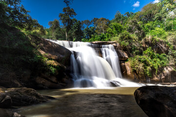 Tat Huang Waterfall, International Waterfall of the two countries, namely Thailand - Laos around the forest at Phu Suan Sai National Park during rainy season, Loei province in Thailand