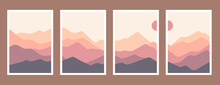 Set Of Posters With Mountain Landscape Concept And Pastel Colors. Great Design For Social Media, Prints, Wall Decoration. Vector Illustration