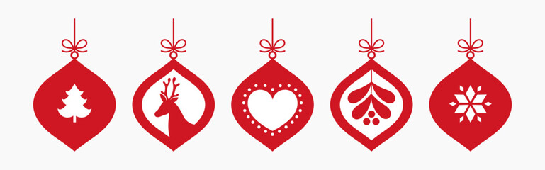 Wall Mural - christmas balls hanging ornaments collection. red christmas baubles.