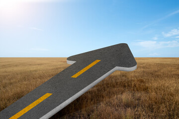 Poster - Asphalt road arrow with meadow