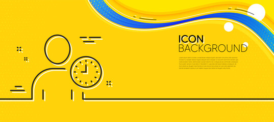 Poster - User with Clock line icon. Abstract yellow background. Profile Avatar with Time sign. Person silhouette symbol. Minimal time management line icon. Wave banner concept. Vector