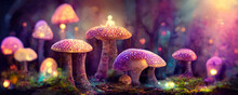 Fantasy Airy Tale Forest With Magical Mushrooms